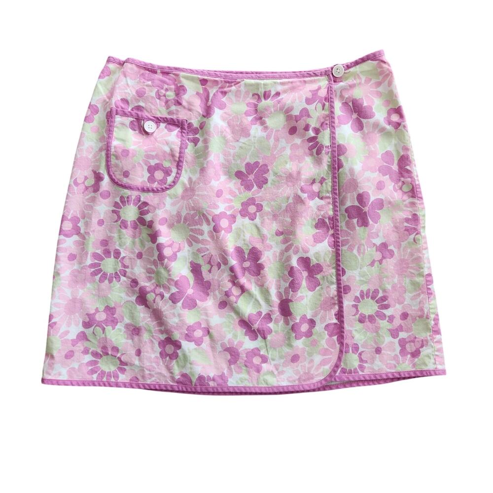 Vintage Y2K Ann Taylor Loft Pink White Green Floral Wrap Mini Skirt 6 - Picture 7 of 7